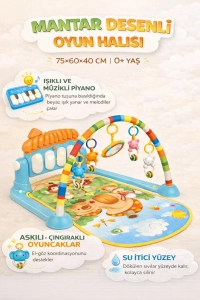 Piyanolu Mantar Desenli Bebek Oyun Halısı – 0+ Ay, Hayvan Figürlü Işıklı ve Müzikli Gelişim Matı 